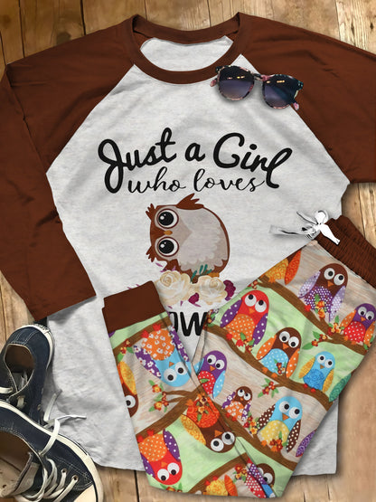 Owl Love Cute Owls Pajama Set |Sleepwear Pjs Sets | Raglan Shirt Pants Set