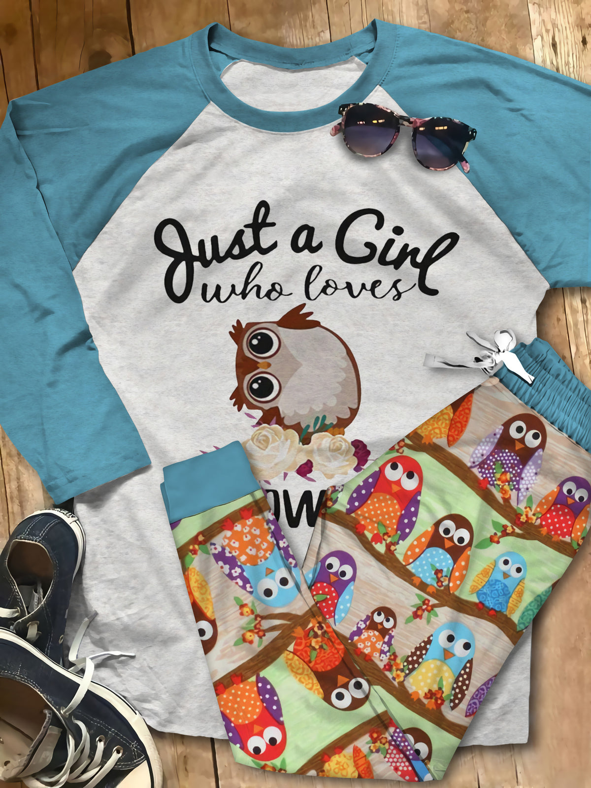 Owl Love Cute Owls Pajama Set |Sleepwear Pjs Sets | Raglan Shirt Pants Set