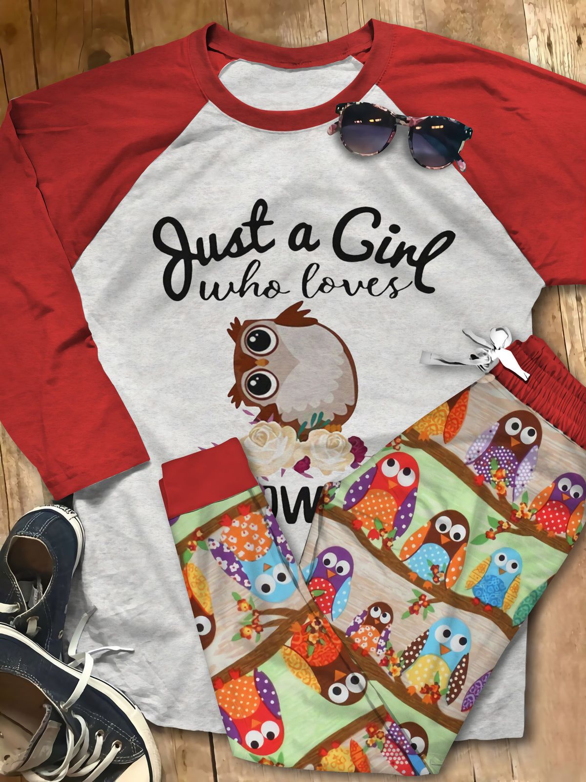 Owl Love Cute Owls Pajama Set |Sleepwear Pjs Sets | Raglan Shirt Pants Set
