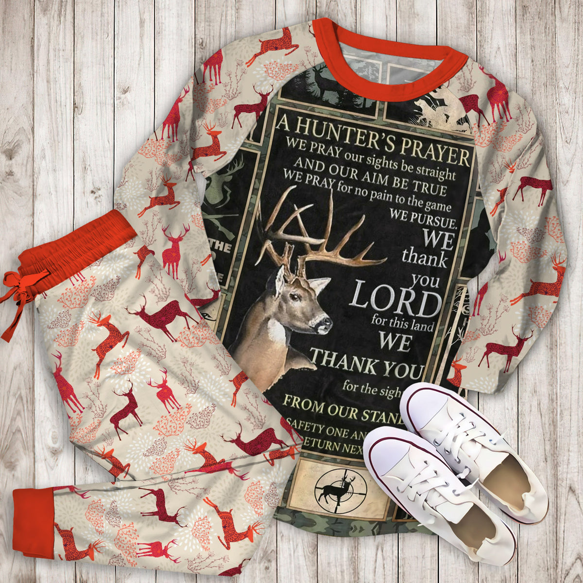 Deer Hunting Amazing Pajama Set | Pajamas | Cotton Sleepwear Sets | Soft Long Sleeve Pjs | Raglan Shirt and Pants Set