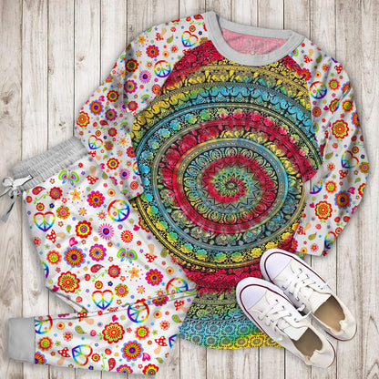 Hippie Tie Dye Pajama Set | Pajamas | Cotton Sleepwear Sets | Soft Long Sleeve Pjs | Raglan Shirt and Pants Set
