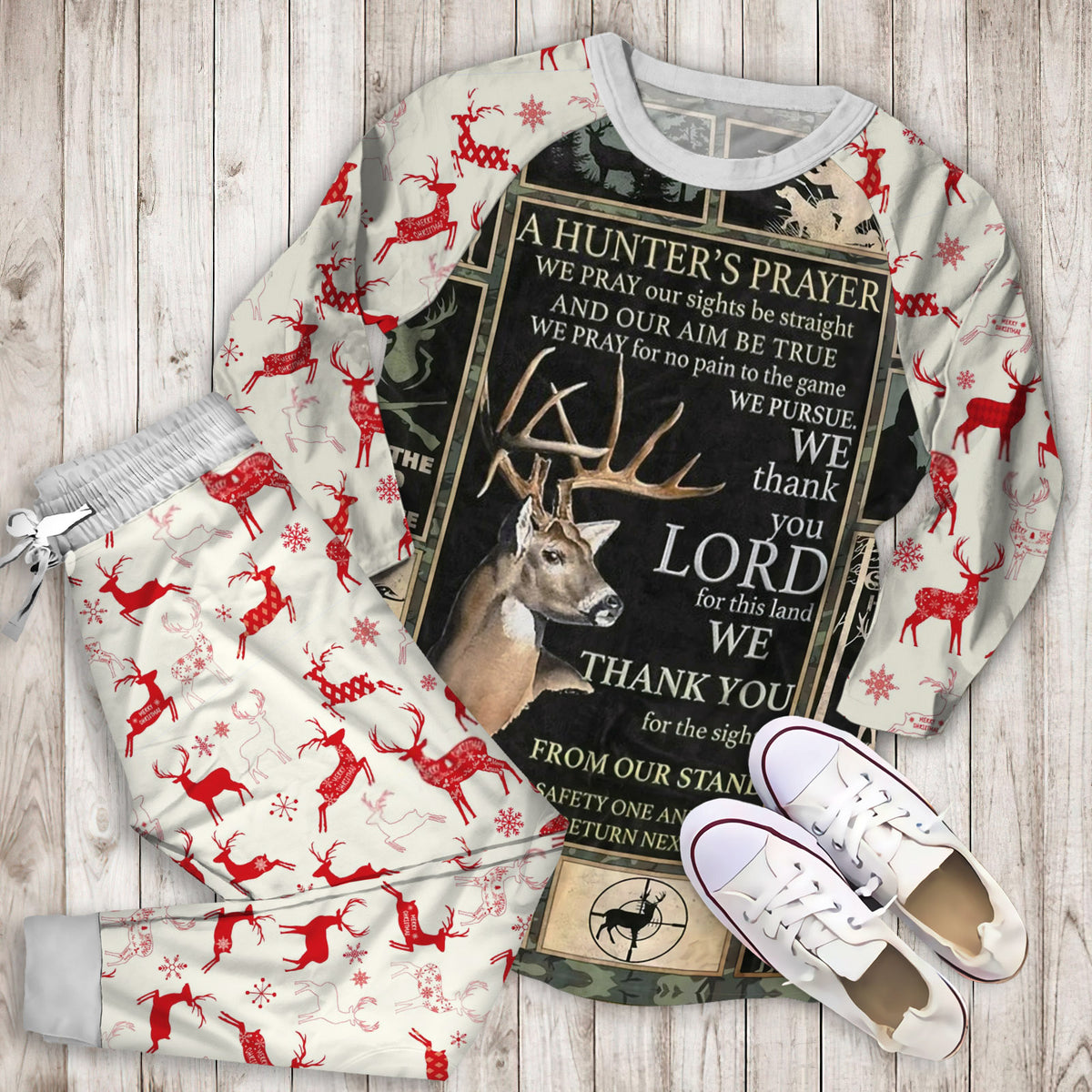 Deer Hunting Amazing Pajama Set | Pajamas | Cotton Sleepwear Sets | Soft Long Sleeve Pjs | Raglan Shirt and Pants Set