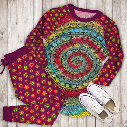 Hippie Tie Dye Pajama Set | Pajamas | Cotton Sleepwear Sets | Soft Long Sleeve Pjs | Raglan Shirt and Pants Set