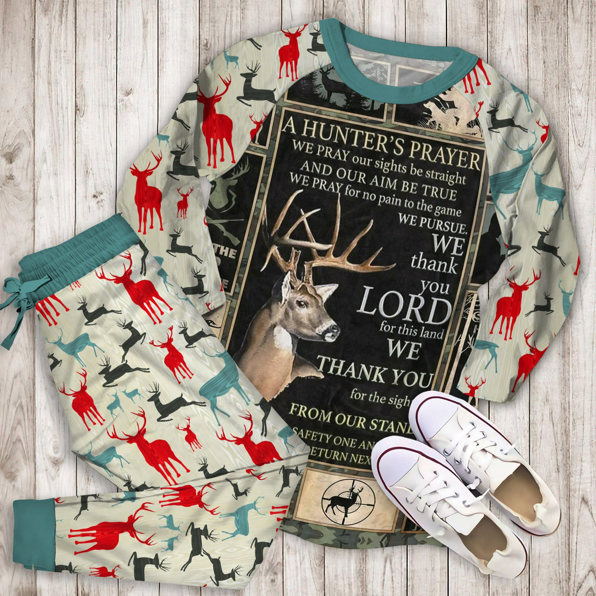 Deer Hunting Amazing Pajama Set | Pajamas | Cotton Sleepwear Sets | Soft Long Sleeve Pjs | Raglan Shirt and Pants Set