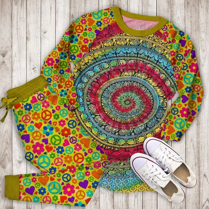 Hippie Tie Dye Pajama Set | Pajamas | Cotton Sleepwear Sets | Soft Long Sleeve Pjs | Raglan Shirt and Pants Set