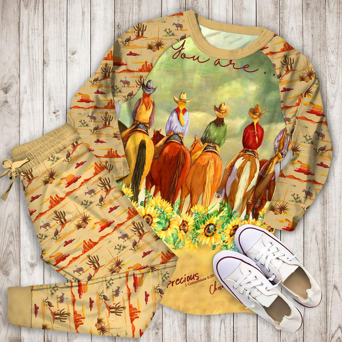 Cowgirl And Horses Pajama Set |Sleepwear Pjs Sets | Raglan Shirt Pants Set