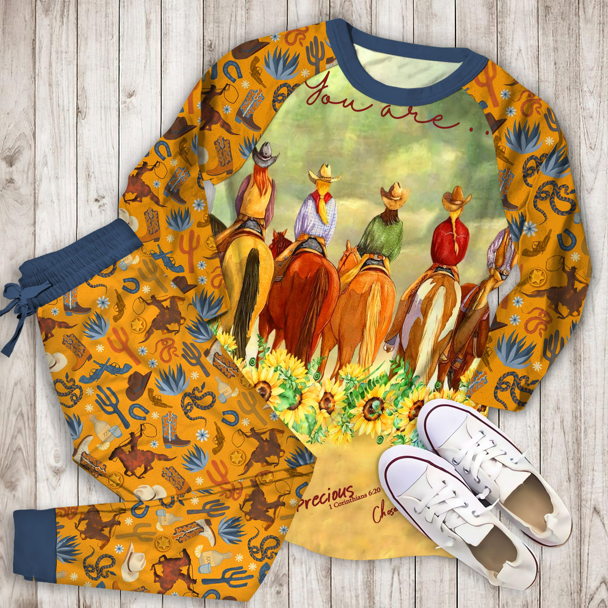 Cowgirl And Horses Pajama Set |Sleepwear Pjs Sets | Raglan Shirt Pants Set