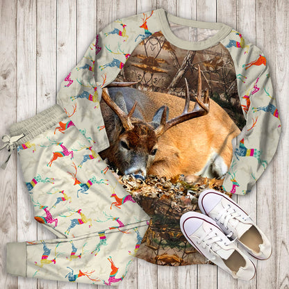Deer Camo Pajama Set | Pajamas | Cotton Sleepwear Sets | Soft Long Sleeve Pjs | Raglan Shirt and Pants Set