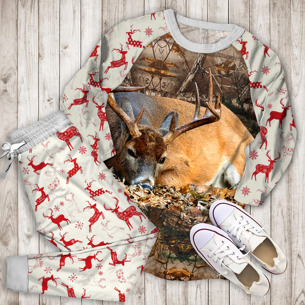 Deer Camo Pajama Set | Pajamas | Cotton Sleepwear Sets | Soft Long Sleeve Pjs | Raglan Shirt and Pants Set