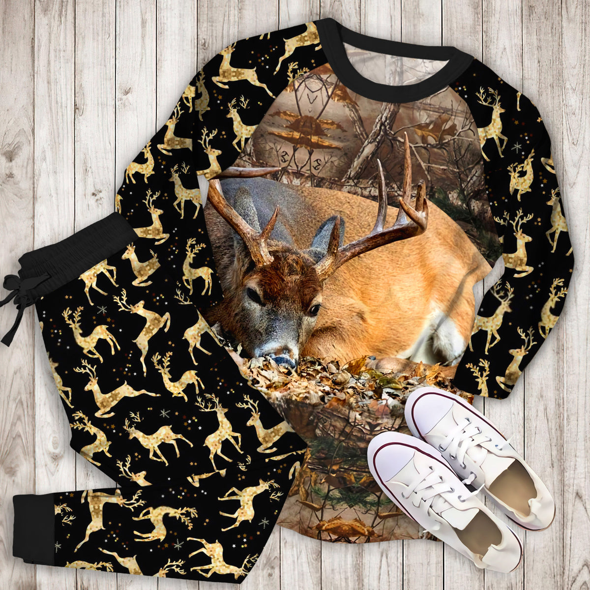 Deer Camo Pajama Set | Pajamas | Cotton Sleepwear Sets | Soft Long Sleeve Pjs | Raglan Shirt and Pants Set