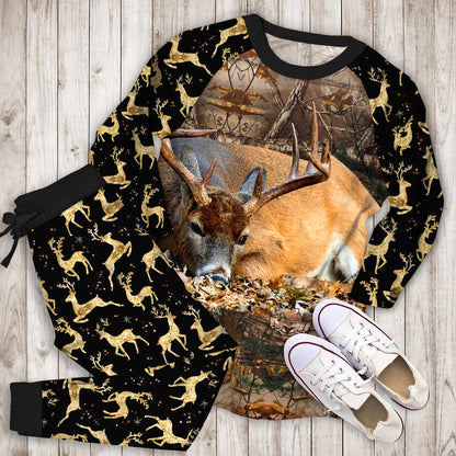 Deer Camo Pajama Set | Pajamas | Cotton Sleepwear Sets | Soft Long Sleeve Pjs | Raglan Shirt and Pants Set