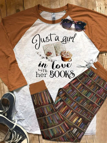 Reading Books A Girl Pajama Set |Sleepwear Pjs Sets | Raglan Shirt Pants Set