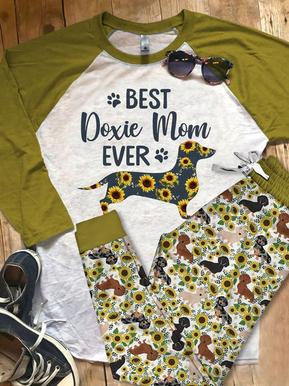 Dachshund Dog Pajama Set |Sleepwear Pjs Sets | Raglan Shirt Pants Set