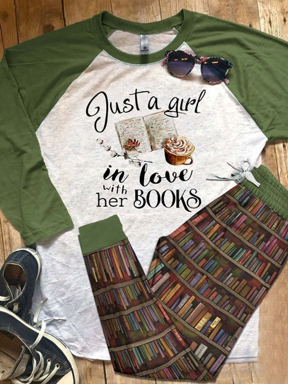 Reading Books A Girl Pajama Set |Sleepwear Pjs Sets | Raglan Shirt Pants Set