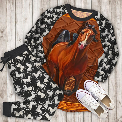 Horse Personalized Name Pajama Set |Sleepwear Pjs Sets | Raglan Shirt Pants Set