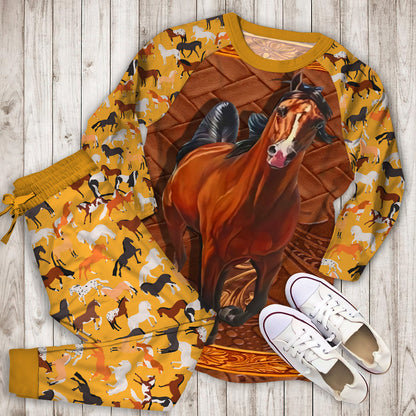 Horse Personalized Name Pajama Set |Sleepwear Pjs Sets | Raglan Shirt Pants Set