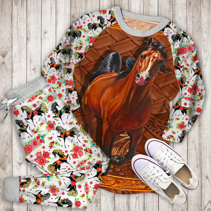 Horse Personalized Name Pajama Set |Sleepwear Pjs Sets | Raglan Shirt Pants Set