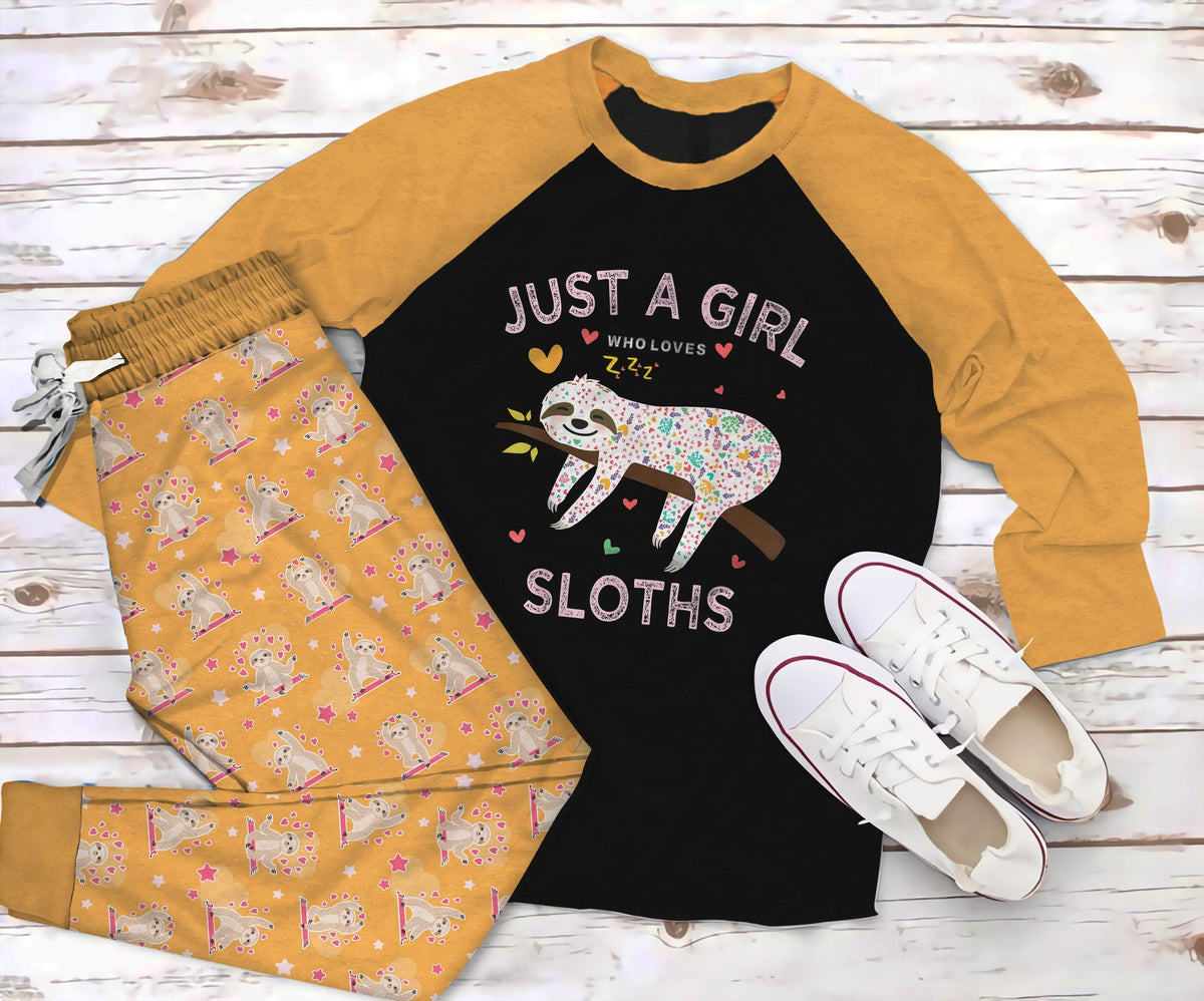 Sloth More Nap More Fun Pajama Set |Sleepwear Pjs Sets | Raglan Shirt Pants Set