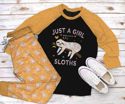 Sloth More Nap More Fun Pajama Set |Sleepwear Pjs Sets | Raglan Shirt Pants Set