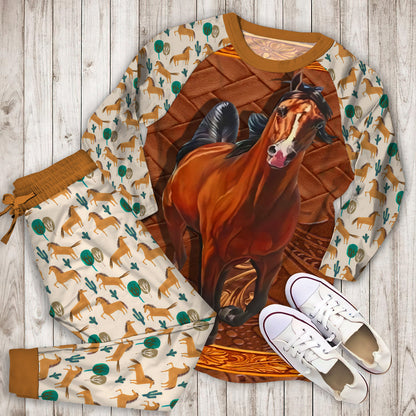 Horse Personalized Name Pajama Set |Sleepwear Pjs Sets | Raglan Shirt Pants Set