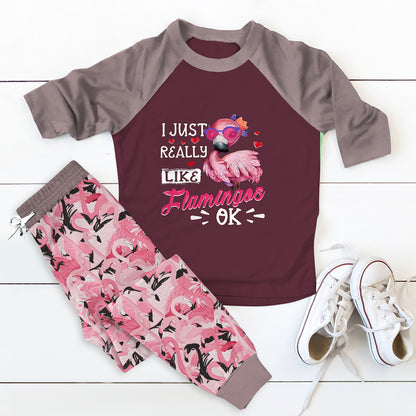 Flamingo Just Like Flamingo Pajama Set |Sleepwear Pjs Sets | Raglan Shirt Pants Set