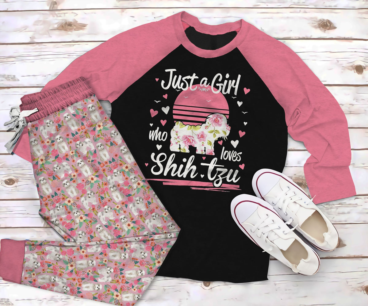Shih Tzu Dog Pajama Set |Sleepwear Pjs Sets | Raglan Shirt Pants Set