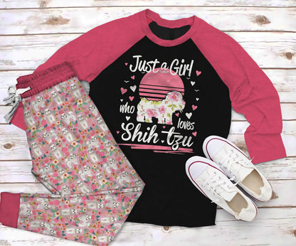 Shih Tzu Dog Pajama Set |Sleepwear Pjs Sets | Raglan Shirt Pants Set