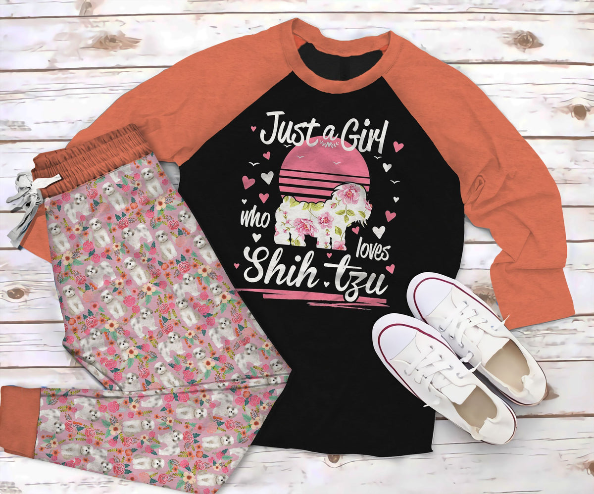 Shih Tzu Dog Pajama Set |Sleepwear Pjs Sets | Raglan Shirt Pants Set