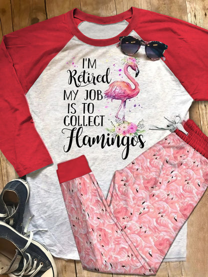 Flamingo Retired Pajama Set |Sleepwear Pjs Sets | Raglan Shirt Pants Set