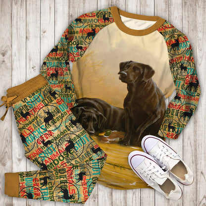 Black Lab Hunting Dogs Pajama Set |Sleepwear Pjs Sets | Raglan Shirt Pants Set