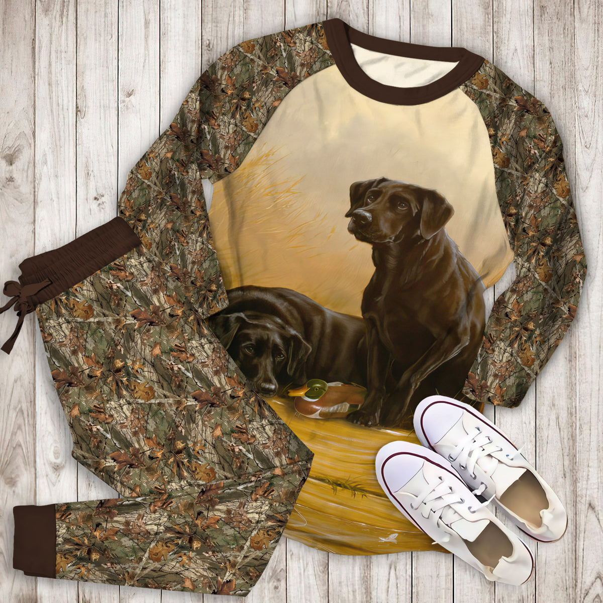 Black Lab Hunting Dogs Pajama Set |Sleepwear Pjs Sets | Raglan Shirt Pants Set
