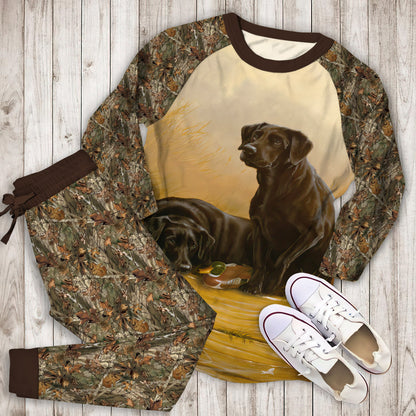 Black Lab Hunting Dogs Pajama Set |Sleepwear Pjs Sets | Raglan Shirt Pants Set