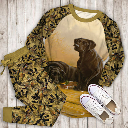Black Lab Hunting Dogs Pajama Set |Sleepwear Pjs Sets | Raglan Shirt Pants Set