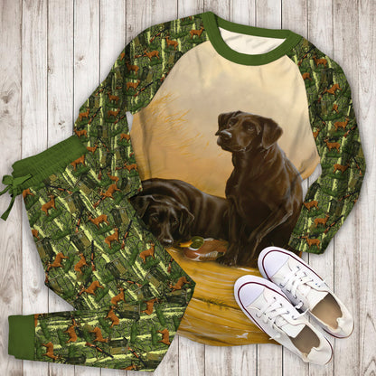 Black Lab Hunting Dogs Pajama Set |Sleepwear Pjs Sets | Raglan Shirt Pants Set