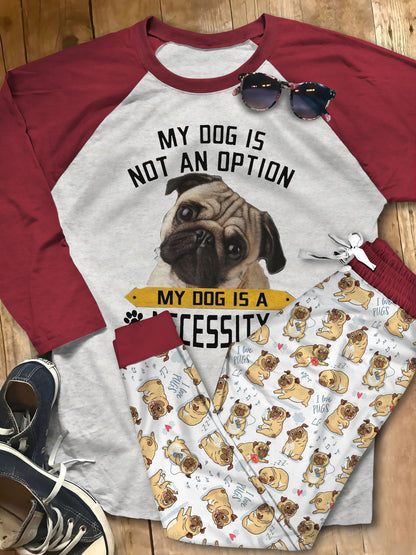 Pug Necessity Pajama Set |Sleepwear Pjs Sets | Raglan Shirt Pants Set