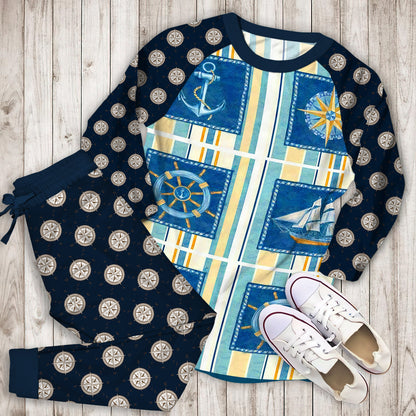 Compass Ships Anchor Pajama Set | Pajamas | Cotton Sleepwear Sets | Soft Long Sleeve Pjs | Raglan Shirt and Pants Set
