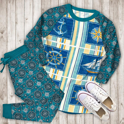 Compass Ships Anchor Pajama Set | Pajamas | Cotton Sleepwear Sets | Soft Long Sleeve Pjs | Raglan Shirt and Pants Set
