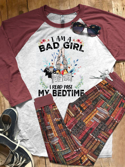 Reading I Am Bad Girl Pajama Set |Sleepwear Pjs Sets | Raglan Shirt Pants Set