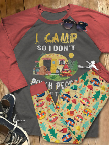 Camping Sunsnhine Camper Pajama Set |Sleepwear Pjs Sets | Raglan Shirt Pants Set