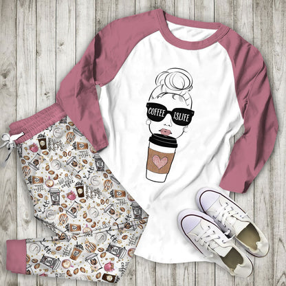 Coffee Coffee Is Life Aao Pajama Set |Sleepwear Pjs Sets | Raglan Shirt Pants Set
