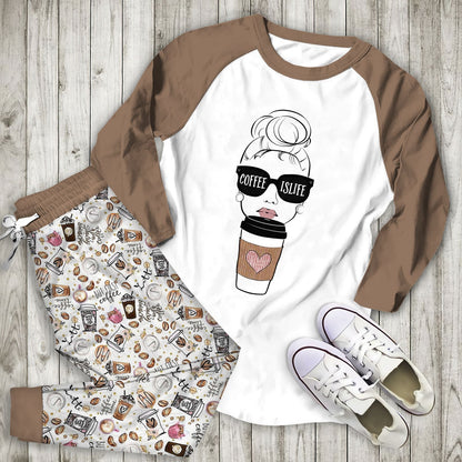 Coffee Coffee Is Life Aao Pajama Set |Sleepwear Pjs Sets | Raglan Shirt Pants Set