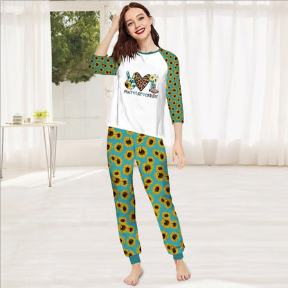 Cowgirl Peace Love Country Aap Pajama Set |Sleepwear Pjs Sets | Raglan Shirt Pants Set