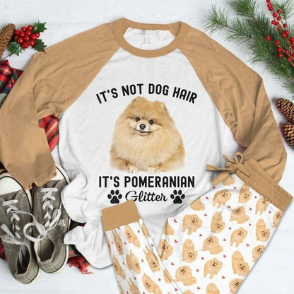 Pomeranian Glitter Pajama Set |Sleepwear Pjs Sets | Raglan Shirt Pants Set