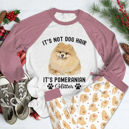 Pomeranian Glitter Pajama Set |Sleepwear Pjs Sets | Raglan Shirt Pants Set