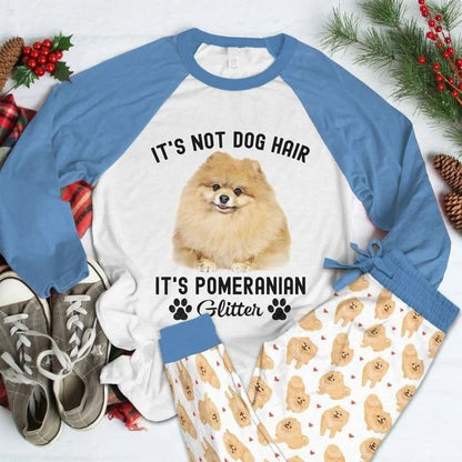 Pomeranian Glitter Pajama Set |Sleepwear Pjs Sets | Raglan Shirt Pants Set