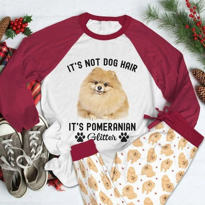 Pomeranian Glitter Pajama Set |Sleepwear Pjs Sets | Raglan Shirt Pants Set
