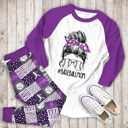 Baseball Baseball Mom Aab Pajama Set |Sleepwear Pjs Sets | Raglan Shirt Pants Set