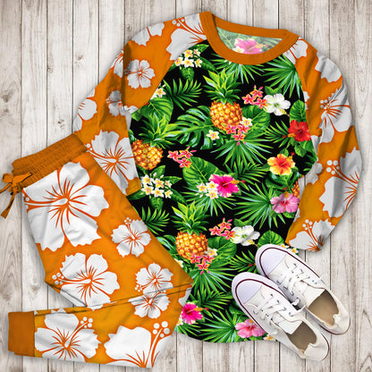 Aloha Hawaii Tropical Pattern Print Pajama Set | Pajamas | Cotton Sleepwear Sets | Soft Long Sleeve Pjs | Raglan Shirt and Pants Set
