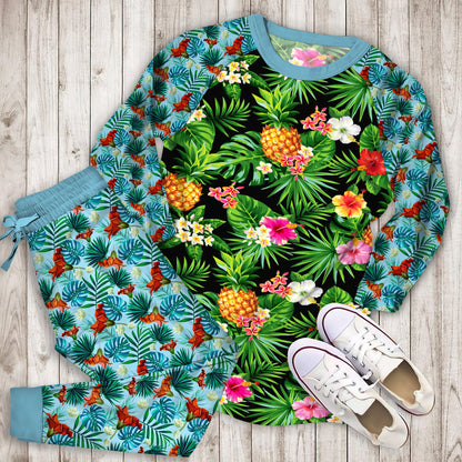 Aloha Hawaii Tropical Pattern Print Pajama Set | Pajamas | Cotton Sleepwear Sets | Soft Long Sleeve Pjs | Raglan Shirt and Pants Set