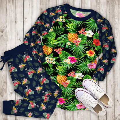 Aloha Hawaii Tropical Pattern Print Pajama Set | Pajamas | Cotton Sleepwear Sets | Soft Long Sleeve Pjs | Raglan Shirt and Pants Set